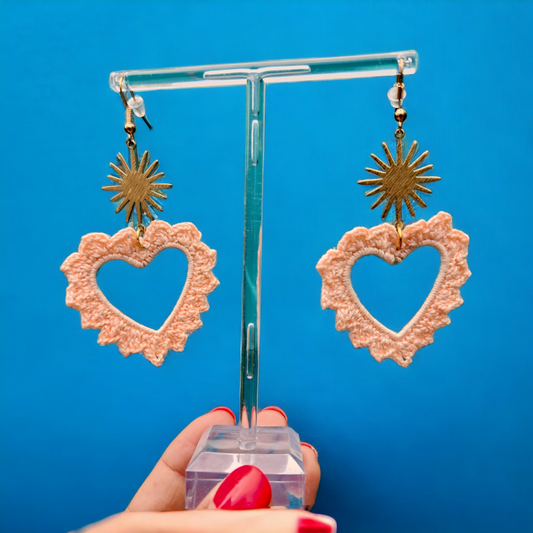 Corazon Tejido Crochet Earrings